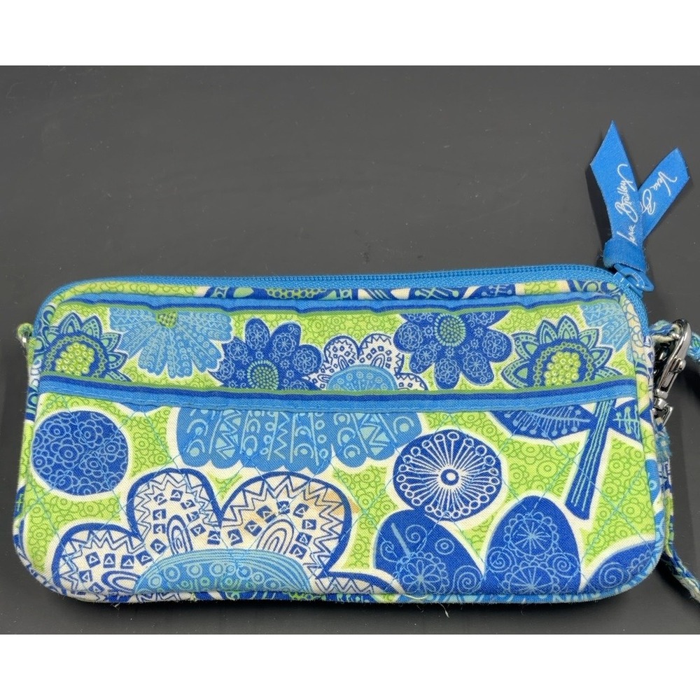 Vera Bradley Blue Green Floral Wristlet Wallet Y2K Boho Preppy Quilted 7.5 in